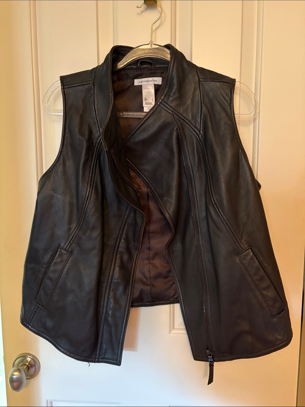 Liz Claiborne Black Faux Leather Zip Vest